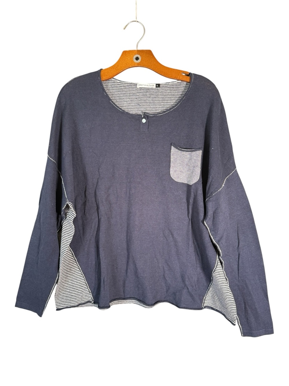 Zaket & Plover Linen Cotton Blue Striped Boxy Fit Top XL